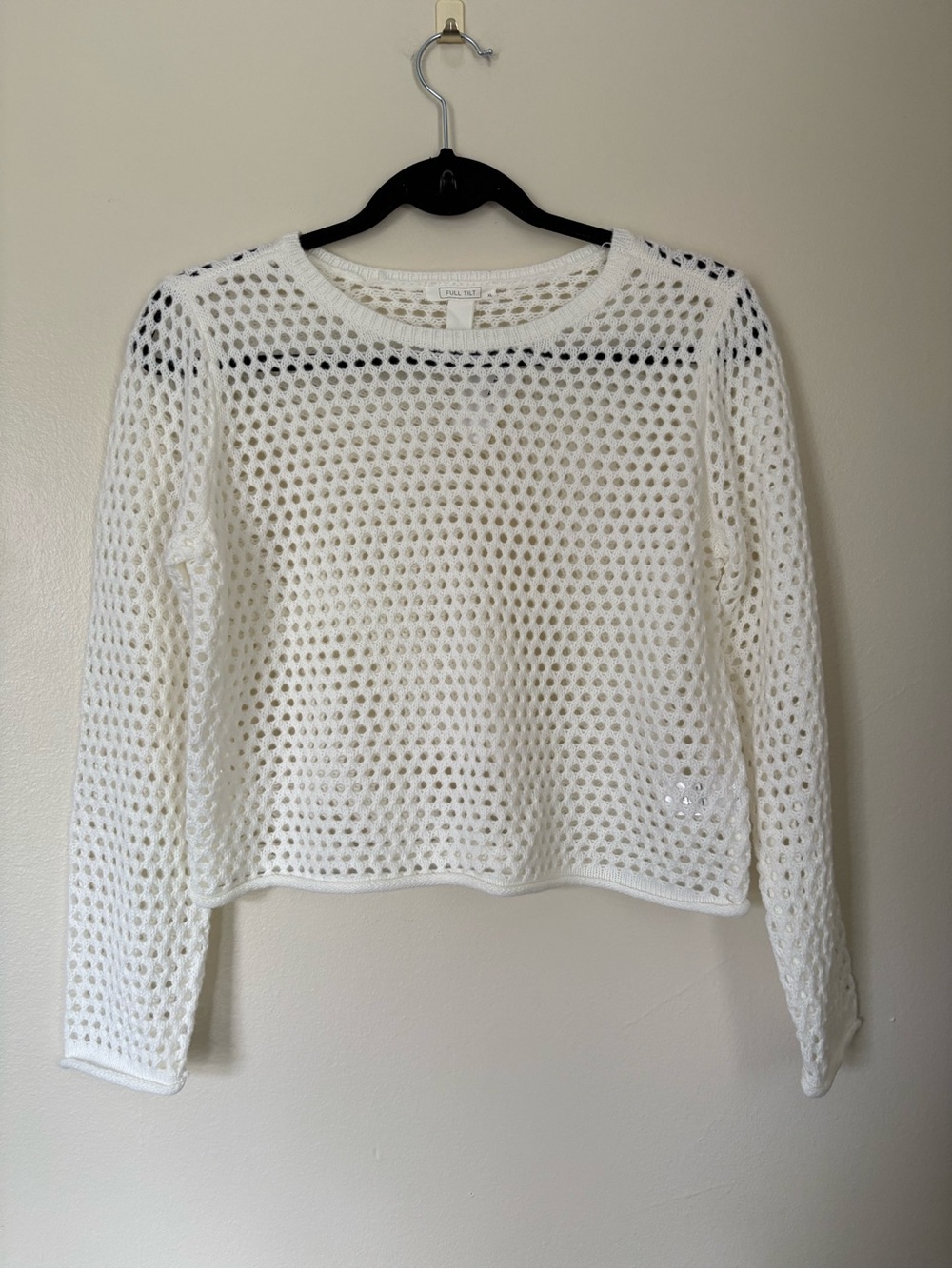 Full Tilt White Open-Knit Long Sleeve Sweater NWT